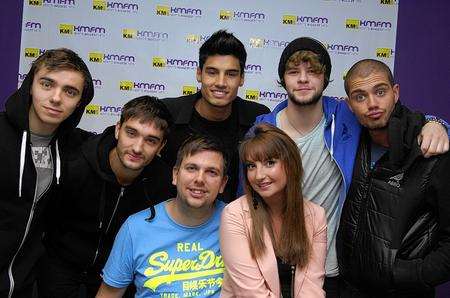 The Wanted at the kmfm studio with Rob and Emma