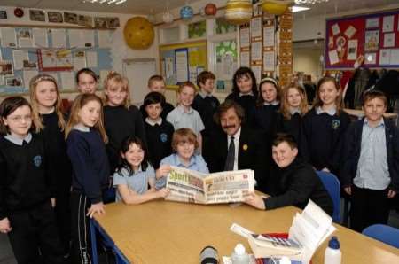 East Kent Mercury editor, Graham Smith, talks to would-be journalists at Eastry Primary School