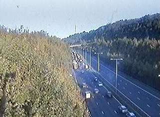 Traffic queuing on the M20 after a serious crash. Picture: Highways England.