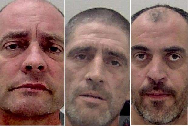 From left: Gray Elcombe, 54, and previously of Tower View, Kings Hill, Glyn Taylor, 44, of Barnhurst Road, Maidstone, and Aaron Elcombe, 46, of St Francis Close, Penenden Heath, Maidstone, were jailed. Picture: Kent Police