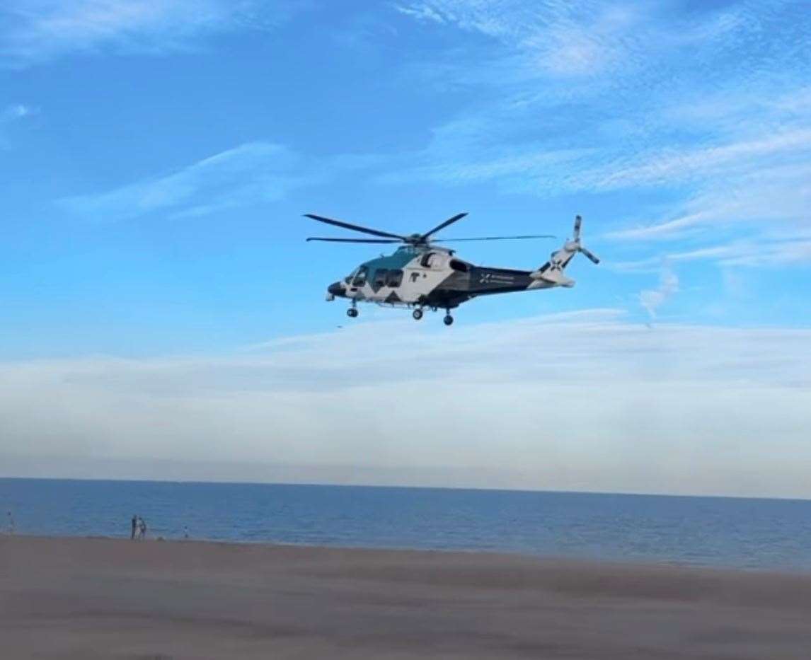 An air ambulance landed on Ramsgate beach at around 6pm on Wednesday. Picture: Elliot Davies