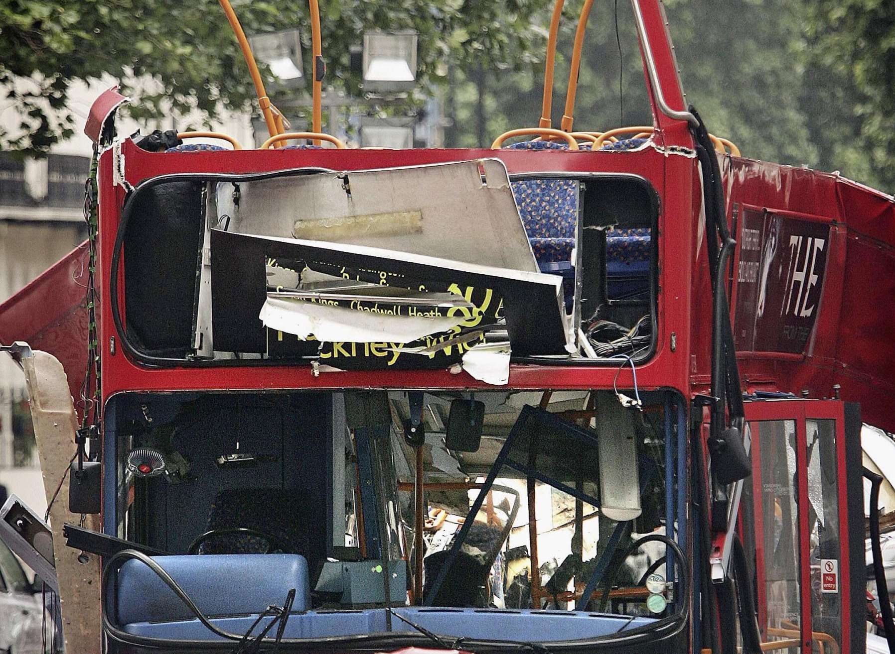 The number 30 double-decker bus which was blown up in London's Tavistock Square by a terrorist bomb. Picture by Empics.