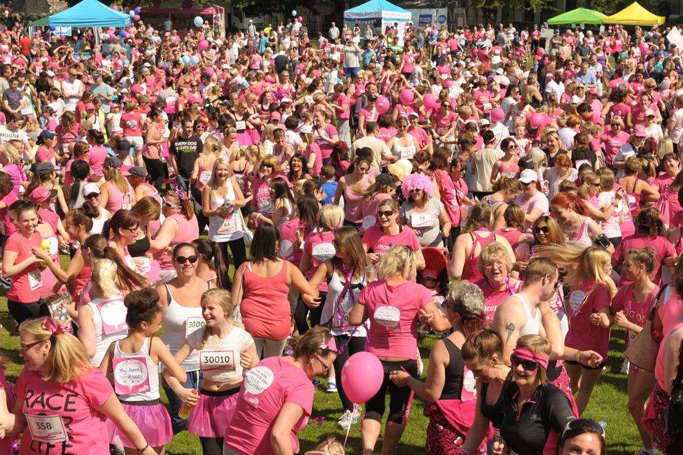 The Race for Life warm up in Rochester Castle Gardens
