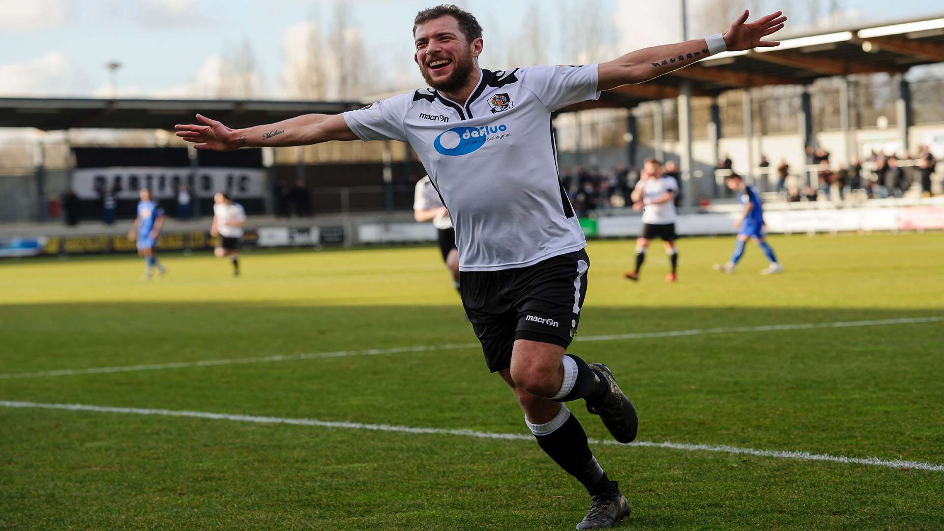 Ryan Hayes celebrates one of his 100 goals. Picture: Andy Payton.