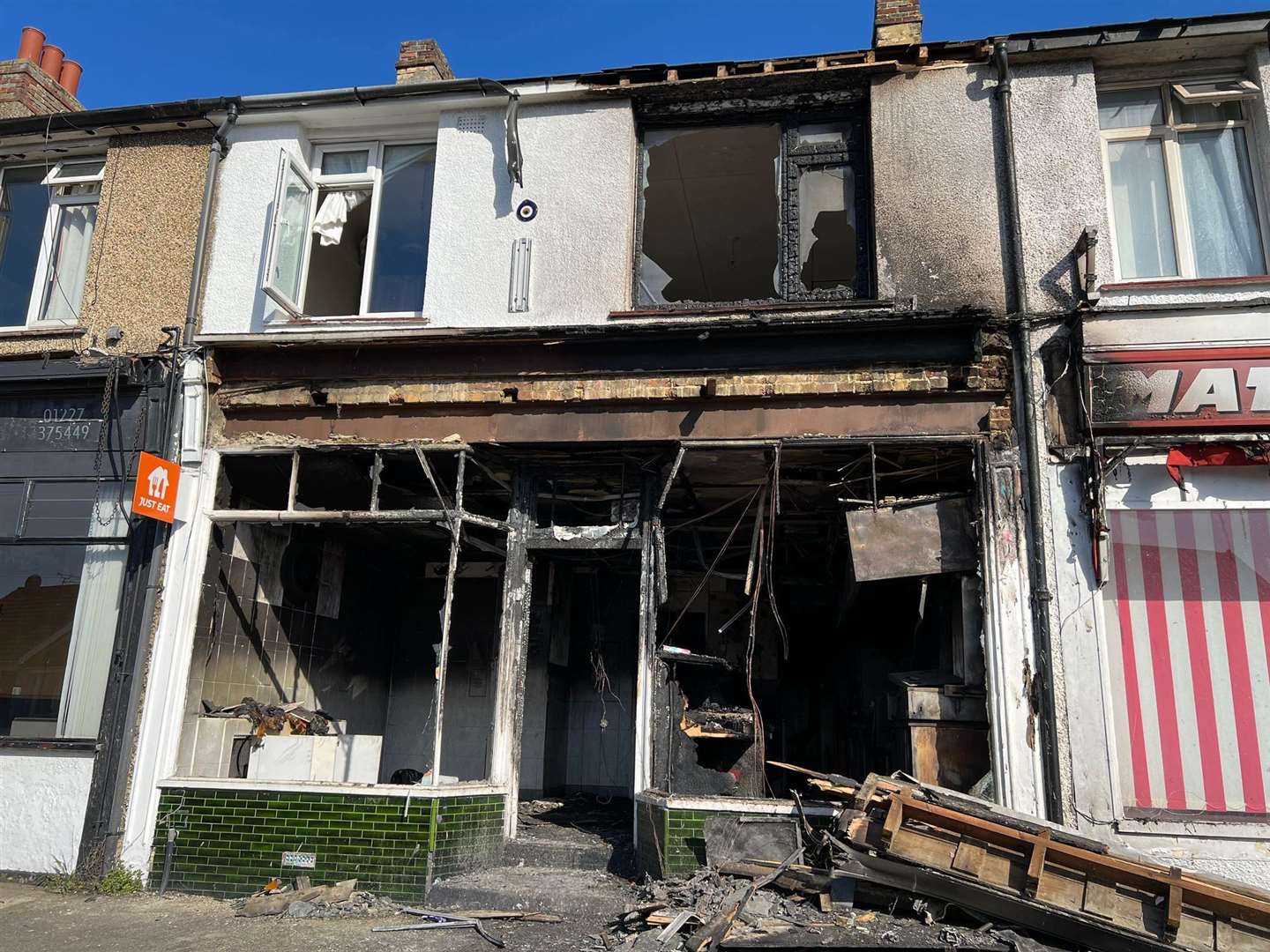 The aftermath of the blaze at Family Kebab and Pizza in Herne Bay. Picture: Izzy Tekagac