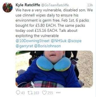 Kyle Ratcliffe's tweet: Curtis 'Curly' Ratcliffe from Sheppey needs antiseptic wipes