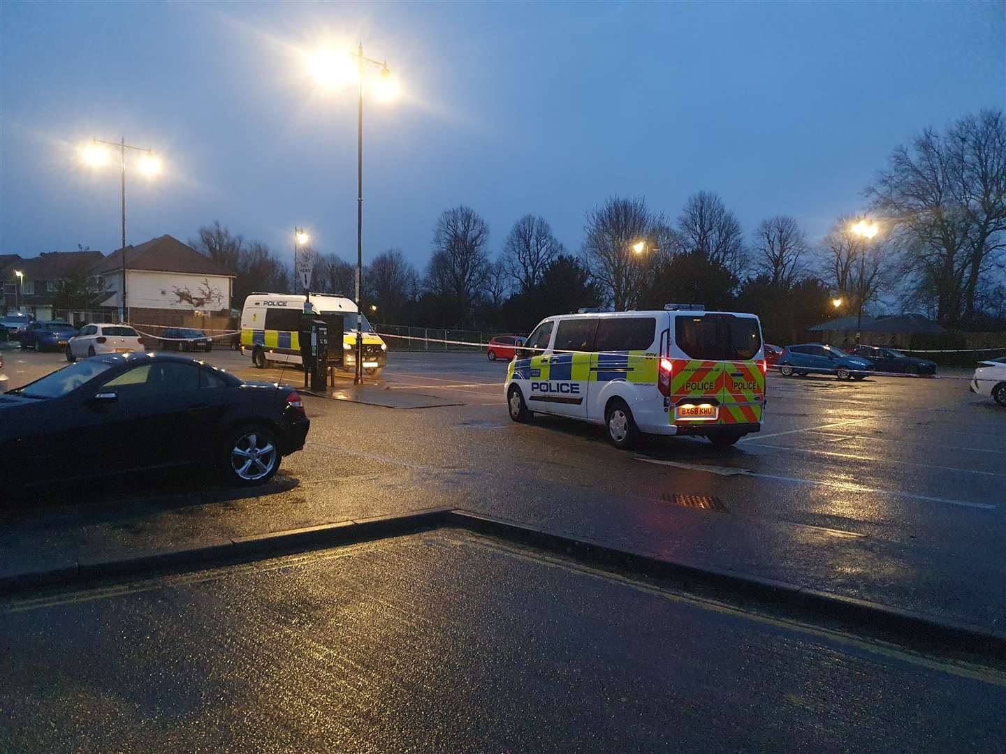 Officers are parked up in the Guildhall car park in Sandwich and are carrying out searches confirmed to be part of the investigation into the death of Sarah Everard