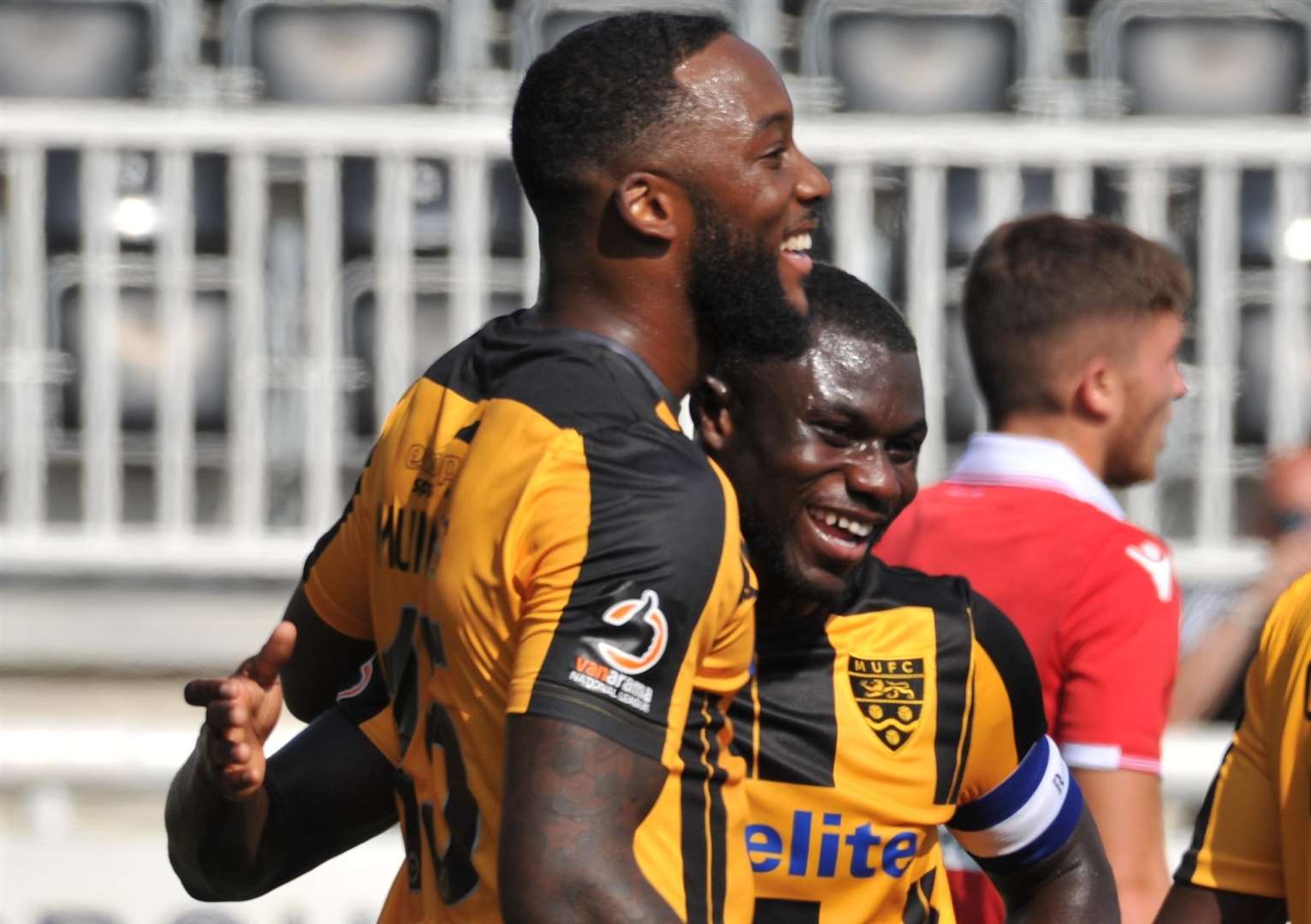Shamir Mullings celebrates his goal against Forest with Seth Nana Twumasi Picture: Steve Terrell