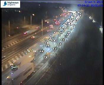 Drivers are facing delays on the M20 this morning. Picture: Highways England (6375836)