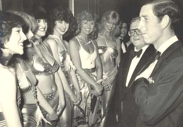 Carolyn Parry, far left, chats with Prince Charles at the Theatre Royal, in Drury Lane in 1980.