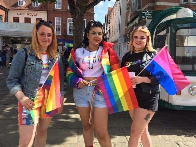 Sophie, Isabel and Phoebe, who are here for their first Pride from Chatham and Sheerness.