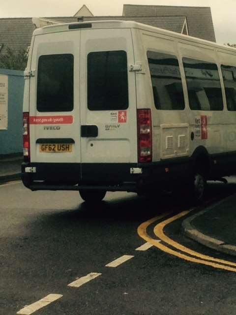 Ron Stevens took this picture of a KCC mini bus parked on double yellow lines at the junction of Golf Road and Cannon Street in Deal