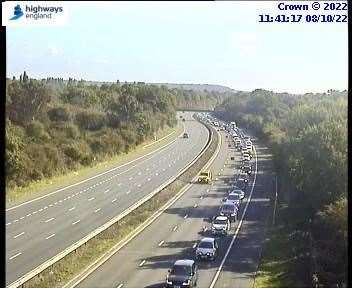 There are delays on the A2 after a car overturned on the coastbound carriageway. Picture: National Highways