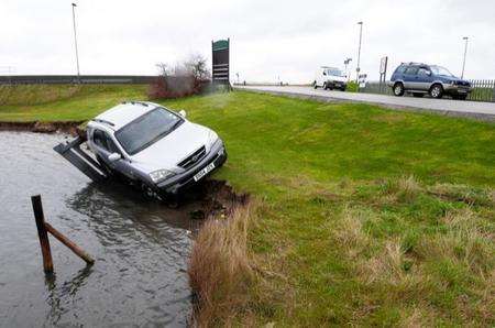 Mandy Shade’s car slipped down the bank at Barton’s Point Coastal Park, and was stopped from going into the lake by a bench