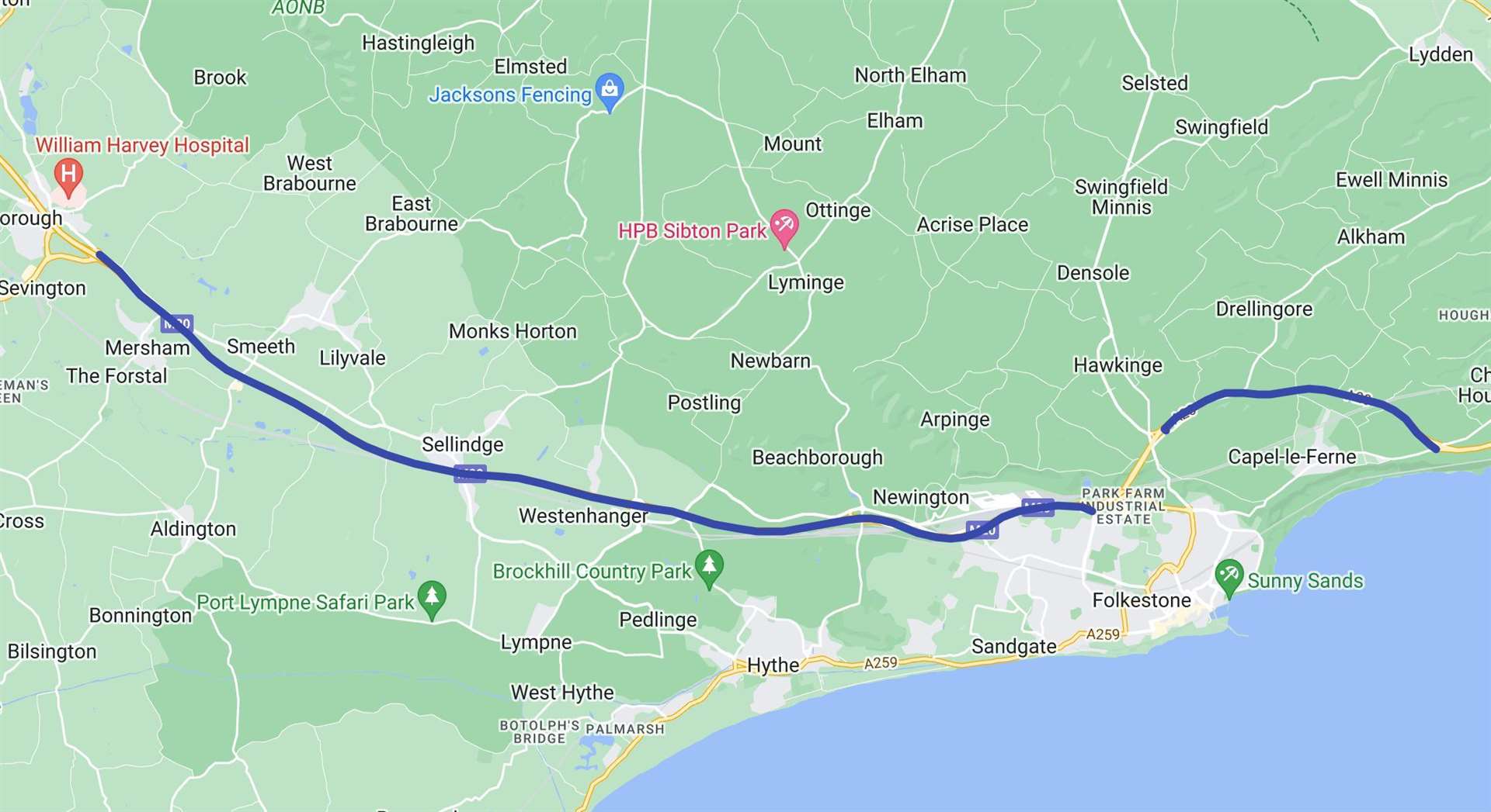 The route the large convoy will take tonight. Picture: Google