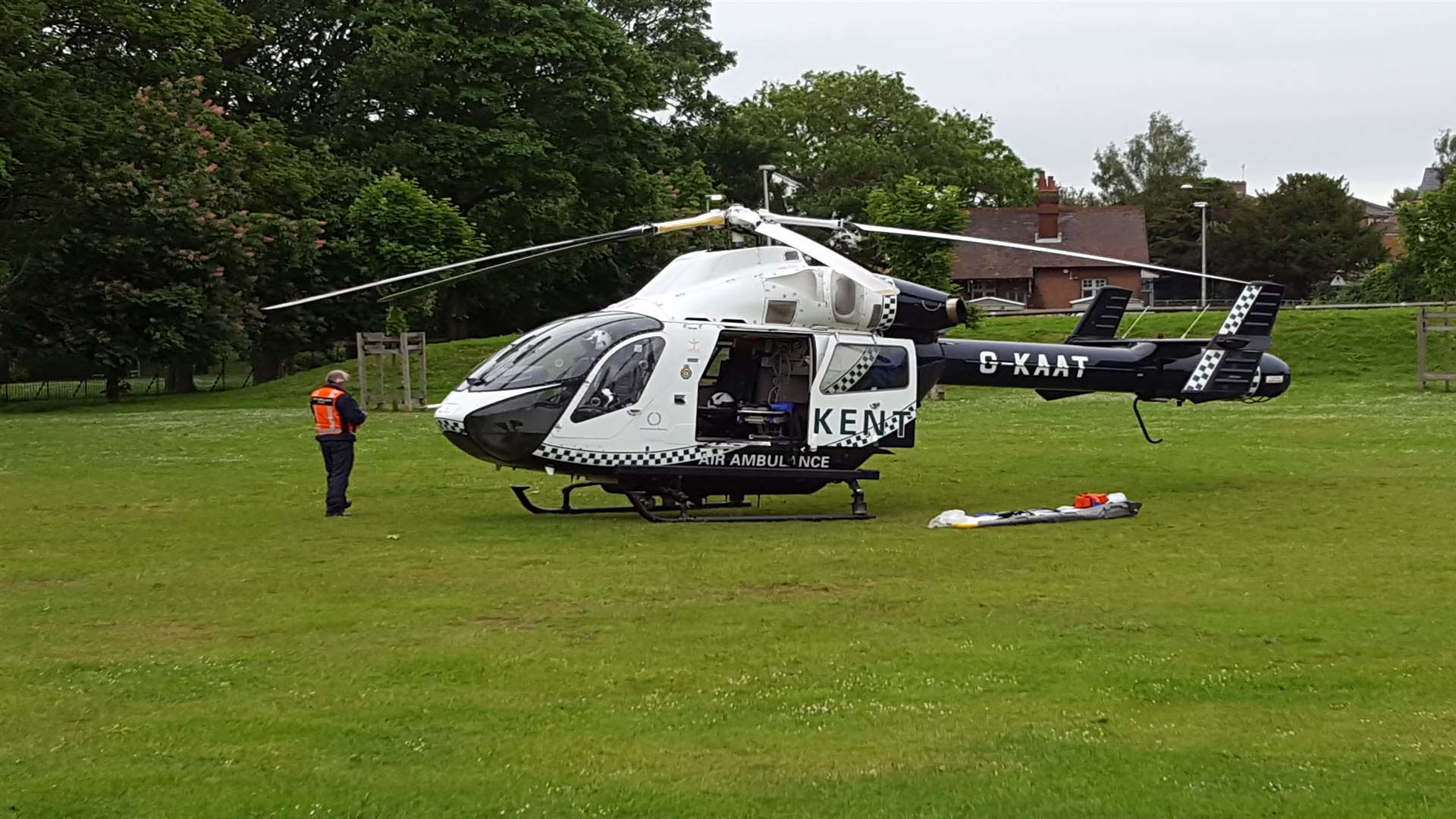 The air ambulance landed nearby