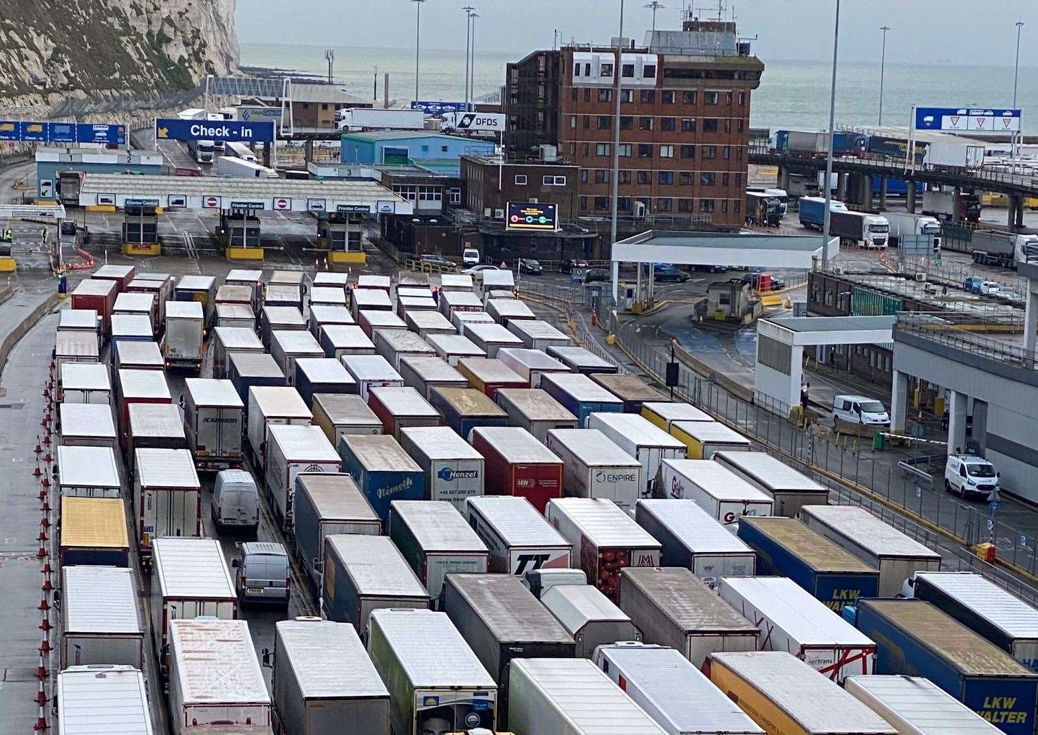 Lorries queue at the Port of Dover Picture: Barry Goodwin