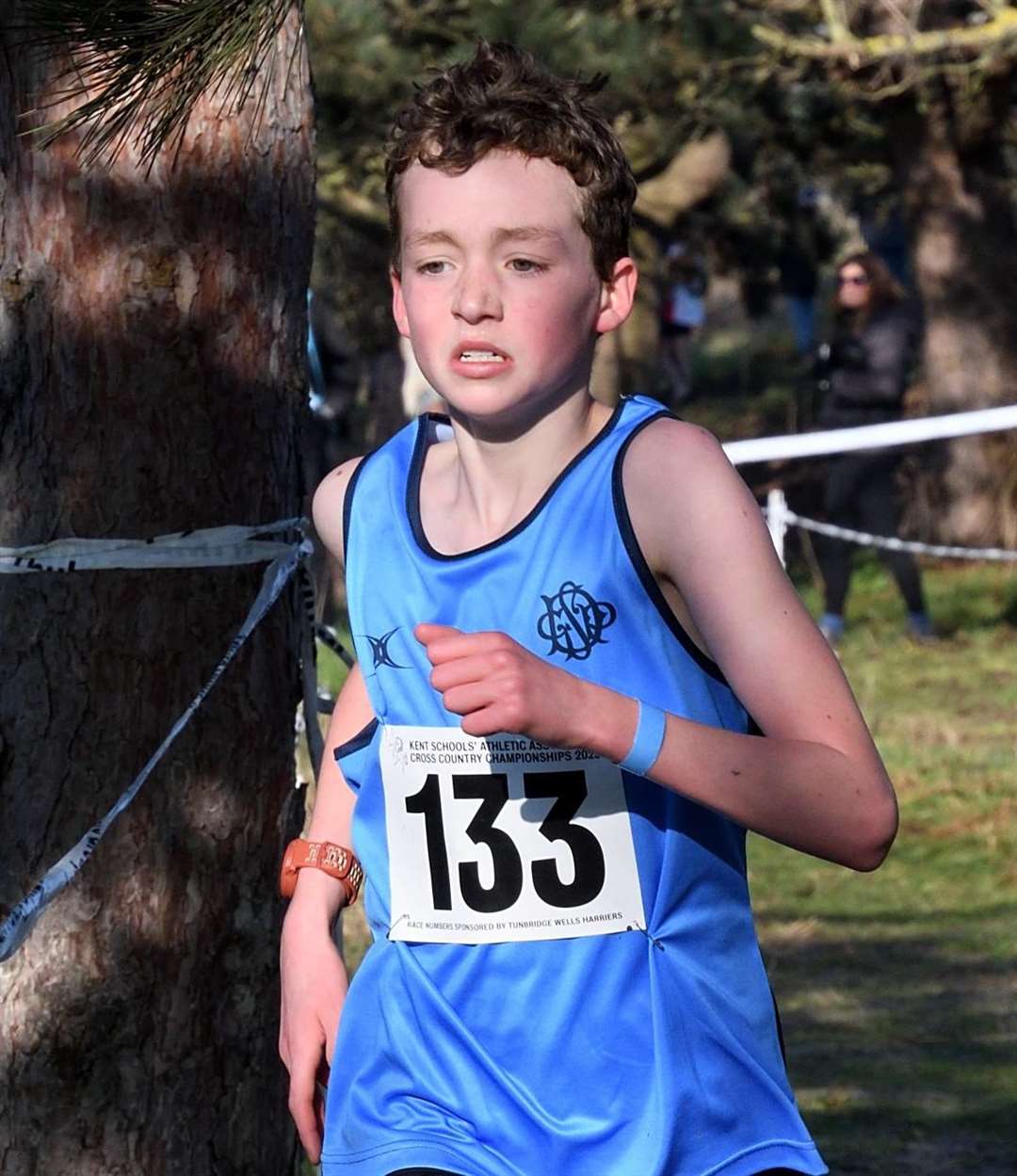 Oliver Goodman, of Tunbridge Wells district, won the Year 7 boys' race. Picture: Simon Hildrew
