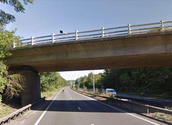 The rubble was thrown from a bridge over the A2. Picture: Google Street View