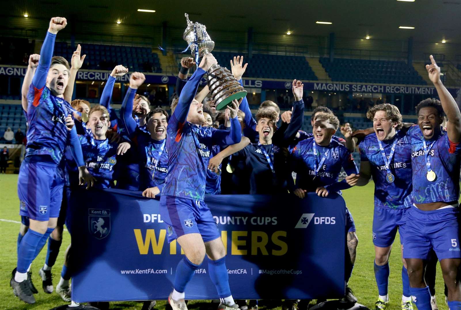 Margate celebrate winning the Kent Senior Cup in May 2023. Picture: PSP Images