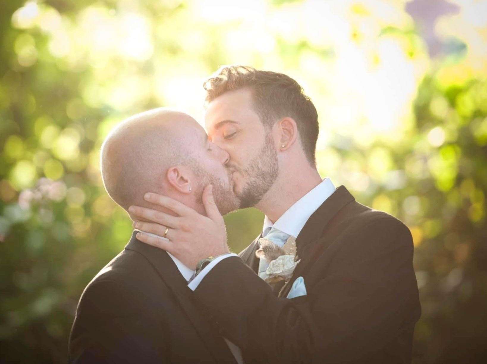 Luca and his husband Matt on their wedding day