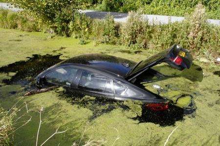 The driver of this BMW miraculously escaped after it ploughed into a stream in Marshside, near Herne Bay