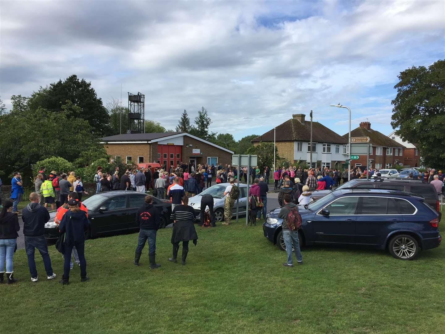 Crowds gathered outside Sandwich Fire Station for daily briefings on how they could help search