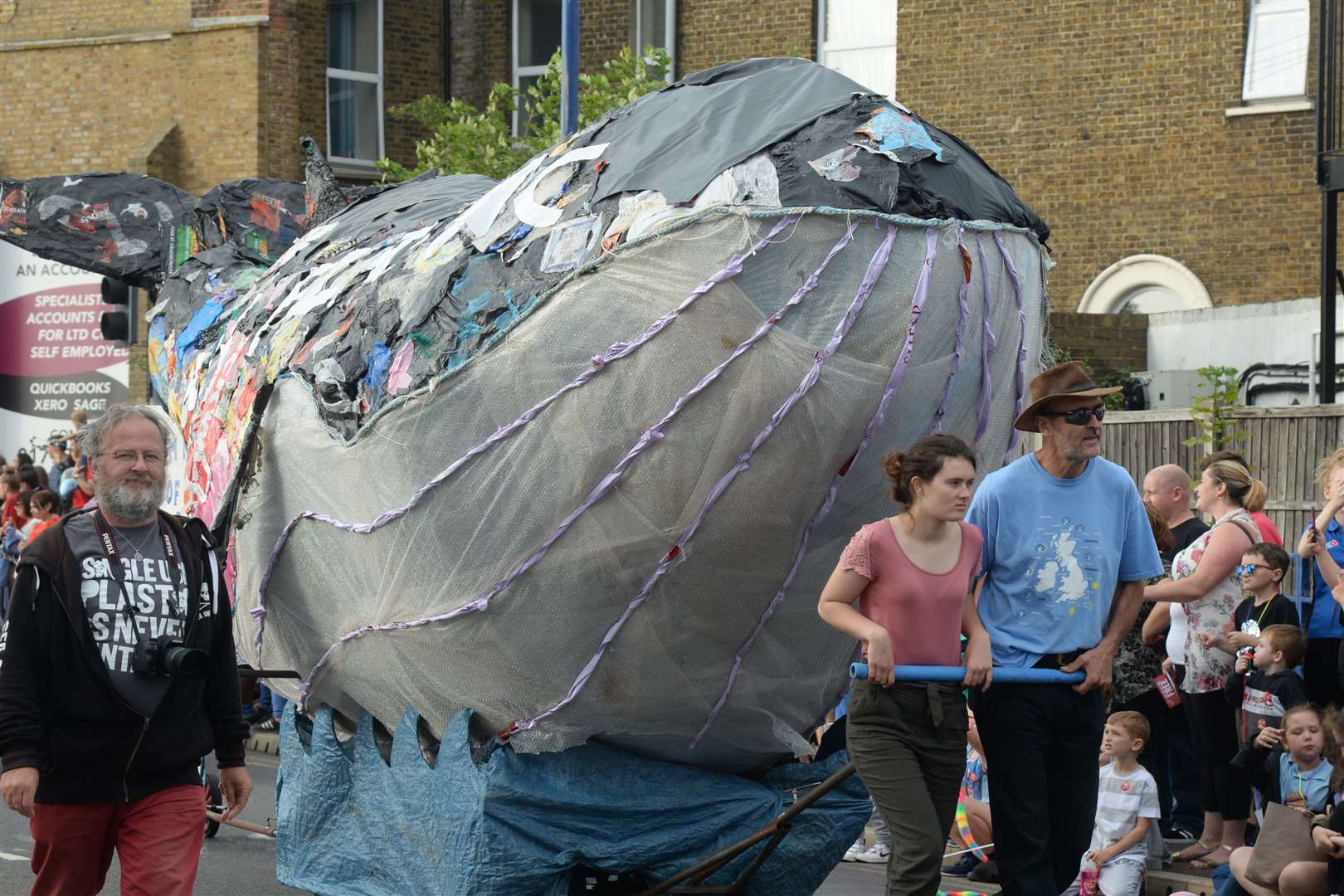 The Whale made of plastic attended to get out the message about pollution of the seas during the Sheerness Carnival on Saturday. Picture: Chris Davey. (15384166)