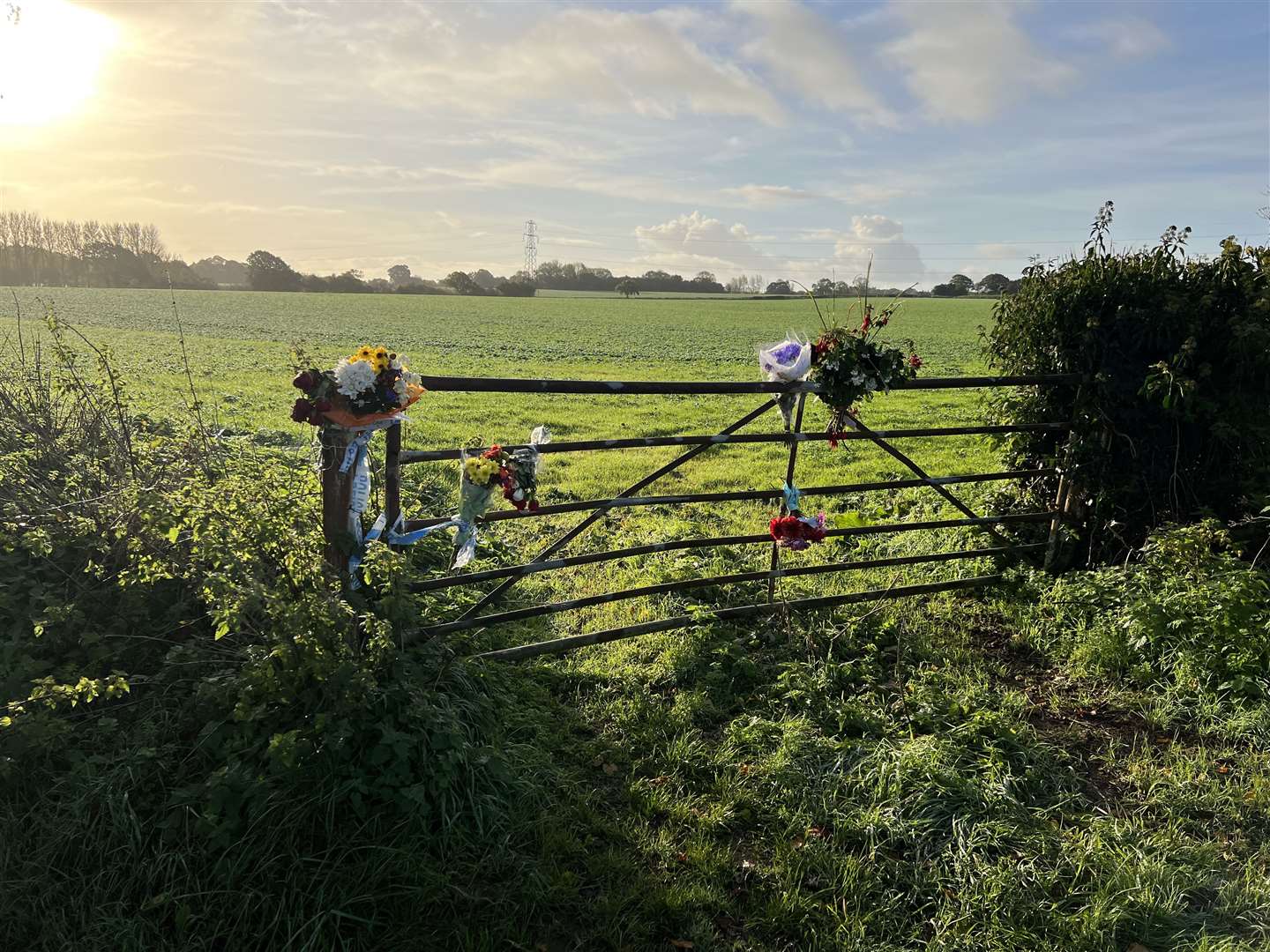 Floral tributes in The Street, Wormshill, for David Prentice. Picture: Megan Carr (60205706)