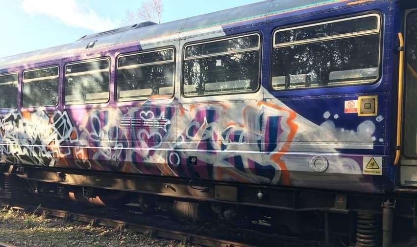 The new Pacer unit was daubed with graffiti at East Kent Railway in Sheperdswell, near Sandwich