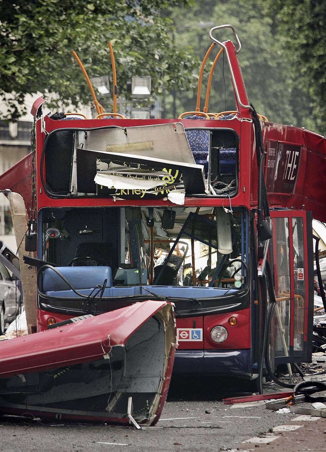 The double decker bus in Tavistock Square, which was destroyed by a terrorist bomb Picture: Peter Macdiarmid/PA.