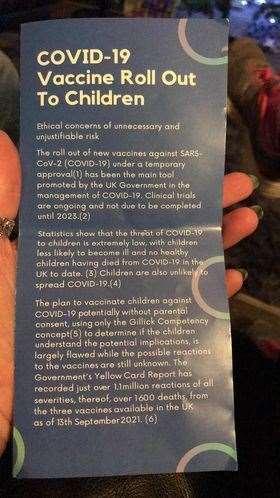 One page from the anti-vaxxer's Covid leaflet distributed in Charlton Street