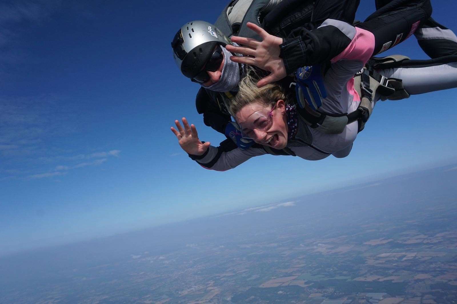 Carys' hair-raising skydive to raise money for Sands