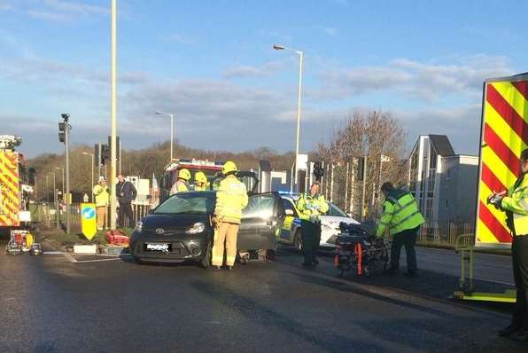 Emergency crews at Ashford crash. Pic: Kent Police Ashford
