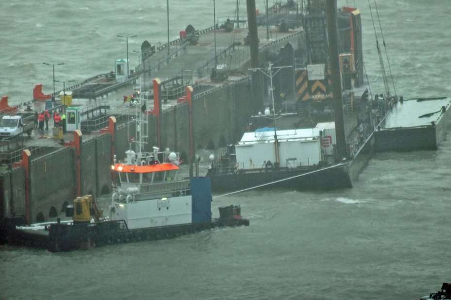 Wind caused the crane barge to blow across the harbour. Picture: dover-marina.com