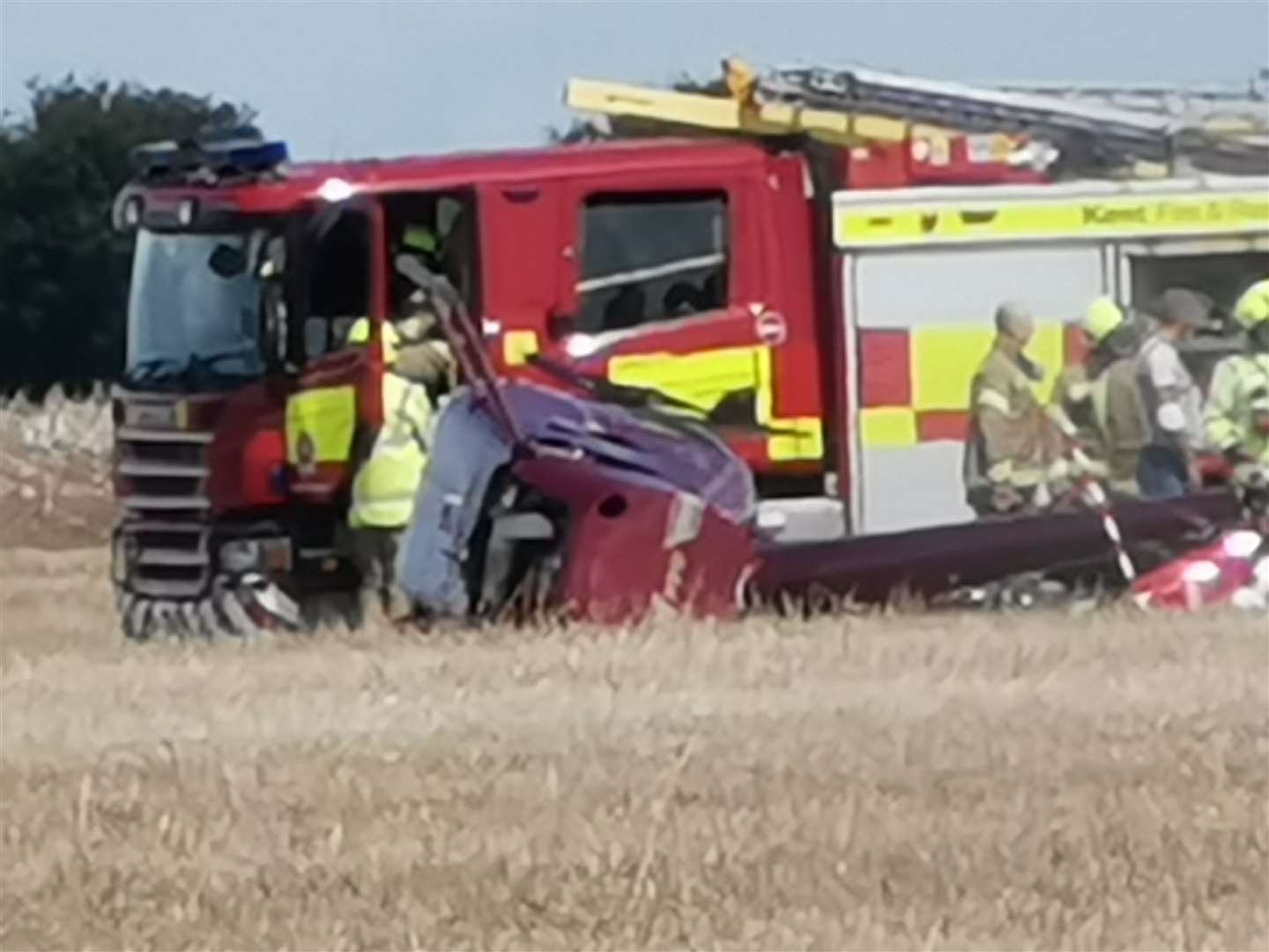 Emergency services at the scene of the helicopter crash. Picture: Paul Shipley-Weller