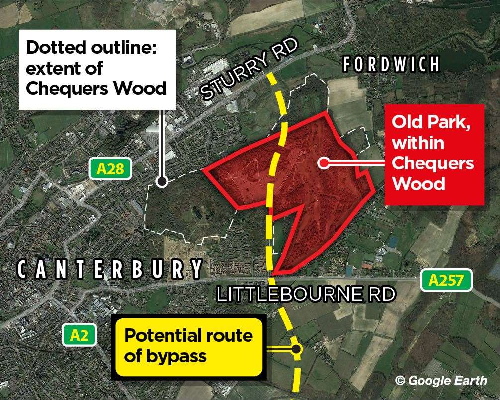 How the bypass could cut through Old Park woods