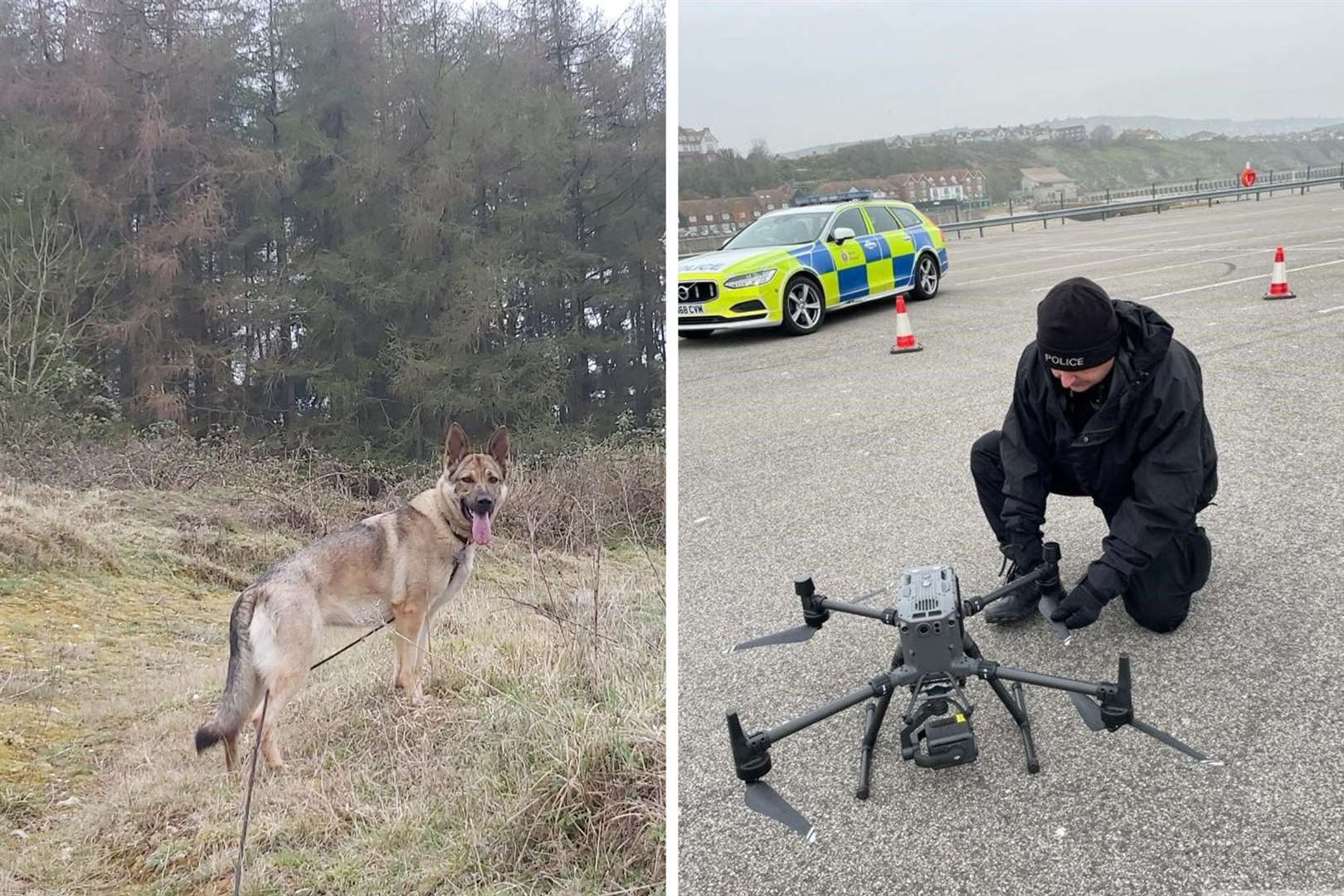 PD Wilma (Left) and trained drone pilot PC Andy Green were involved in helping find the missing woman. Photo: Kent Police