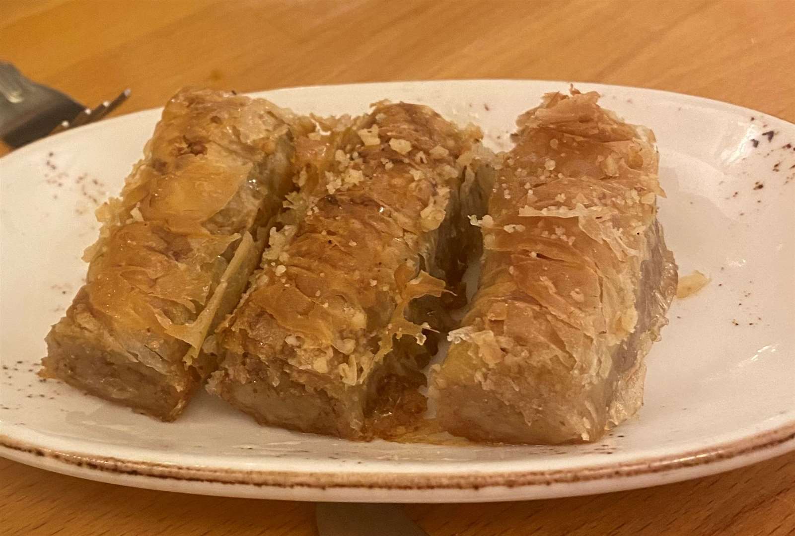 The baklava is sweet with honey, buttery and indulgent