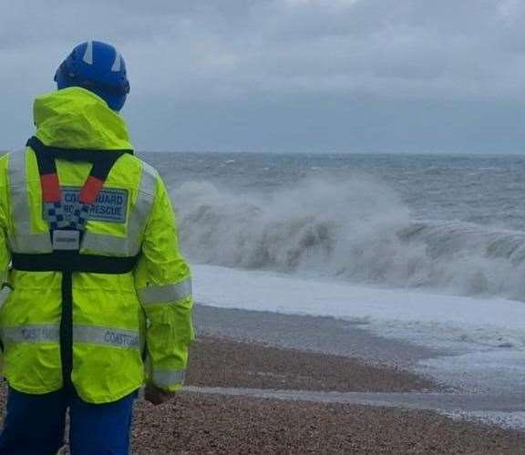 A man and dog were swept off the promenade and into the sea at Sandgate during Storm Ciaran. Thankfully, the coastguard had just arrived for a patrol. Picture: Folkestone Coastguard