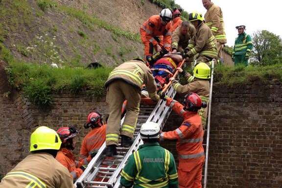 Ambulance workers rescue man injured in fall at #FortAmherst. Picture: SECamb Hart