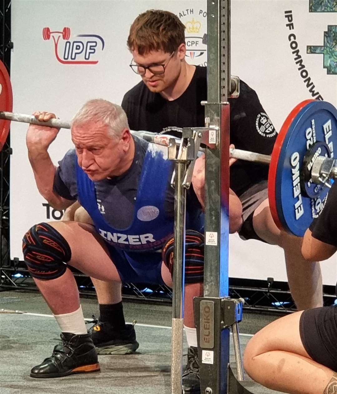 Herne Bay's Mick Ellender squats at 120kg. Picture: Charlotte Reynolds