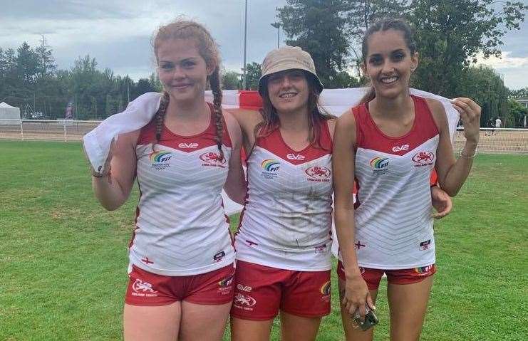 Canterbury girls' under-18s, from left, Abigail Pritchard, Alice Summers and Iris Nasir