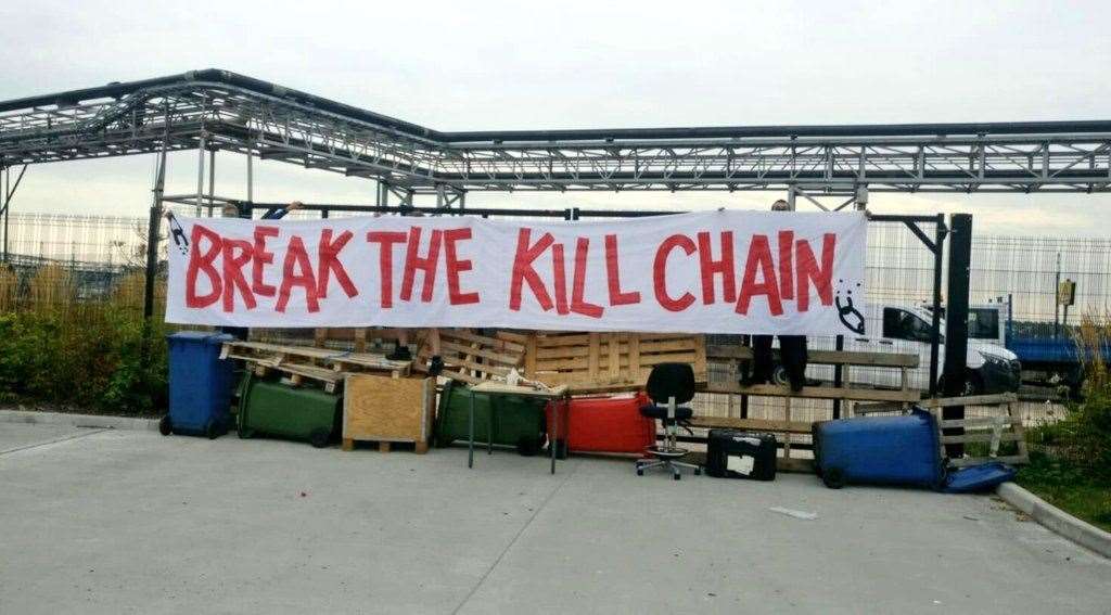 Break the kill chain: Protesters accuse the company of supplying Israel with weapons used to kill Palestinian people Picture: @blockthefactory
