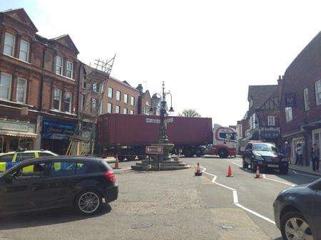 Lorry hits scaffolding in Sevenoaks. Picture Becky Harrison.