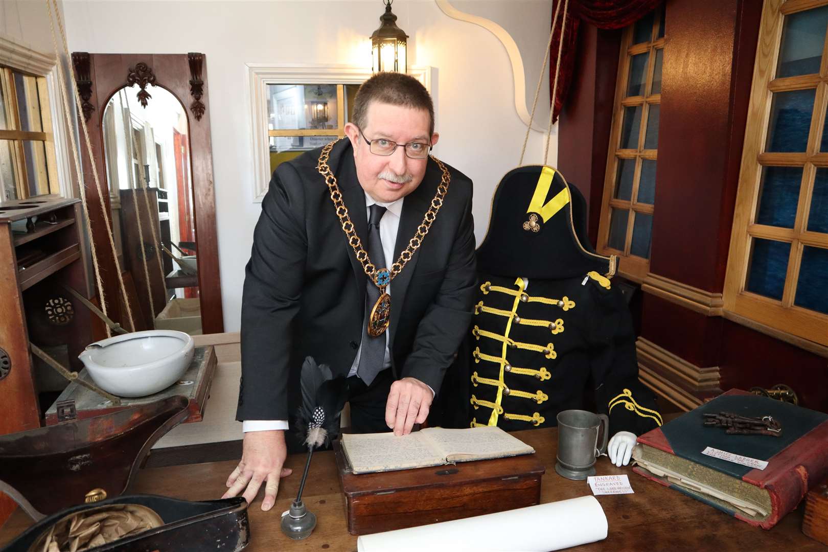 Swale mayor Simon Clark at replica of Admiral Nelson's desk upstairs at the Criterion Theatre