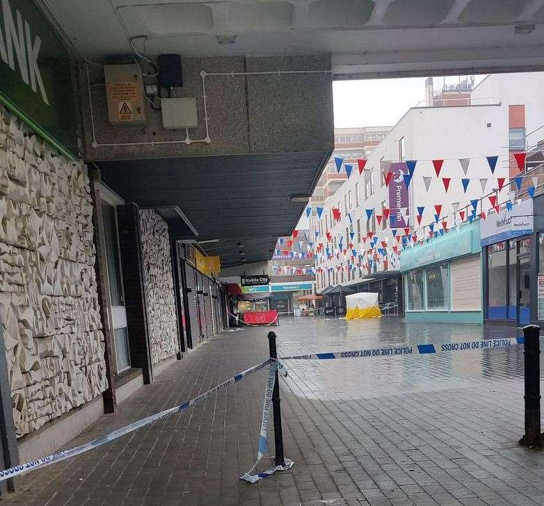 The Walnuts in Orpington High Street was cordoned off after a suspected stabbing