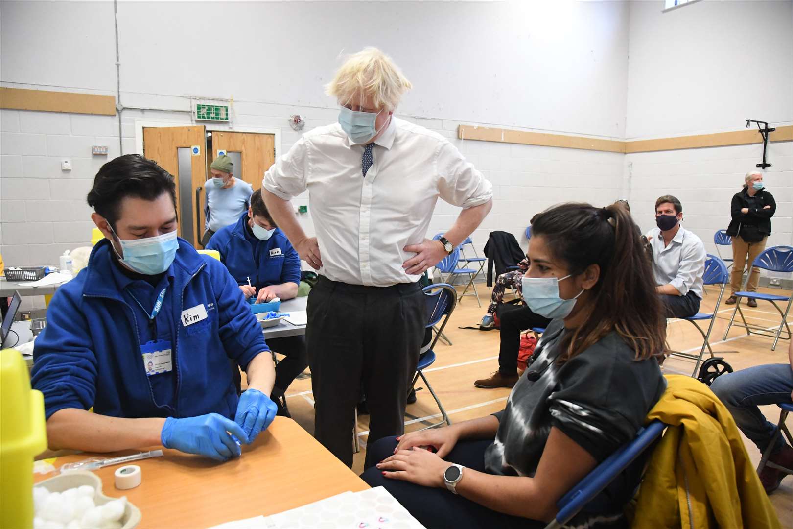 Boris Johnson during a visit to the Stow Health vaccination centre in Westminster (PA)