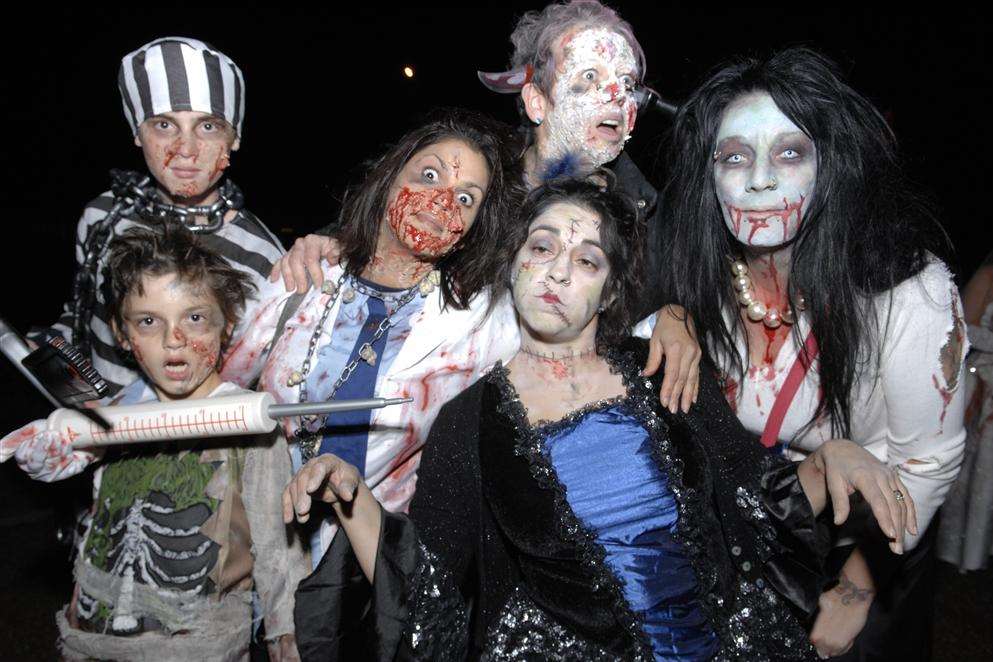 Jamie Fry, Sam Fry, Julie Trew-Neville and Sarah Hoden, with Cameron Fry and Eleana McEwan at the Zombie Crawl in Herne Bay