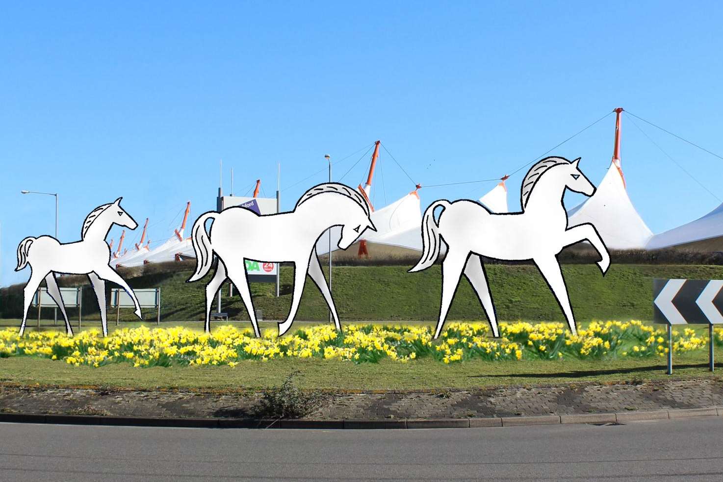 How the white horse sculptures might look near Ashford Designer Outlet